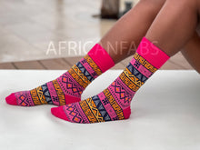 Load image into Gallery viewer, 5 pairs - African socks / Afro socks / Bogolan socks - Pink