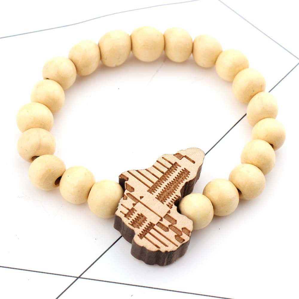 Bracelet Africain - Bracelet Perles Bois - Continent Africain - Crème