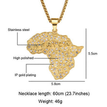 Load image into Gallery viewer, Necklace / pendant - African continent with diamond look stones - Gold
