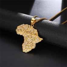 Load image into Gallery viewer, Necklace / pendant - African continent with diamond look stones - Gold
