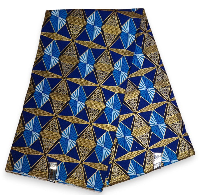 6 Yards - African print fabric - Exclusive Embellished Glitter effects 100% cotton -  KT-3078 Gold Blue