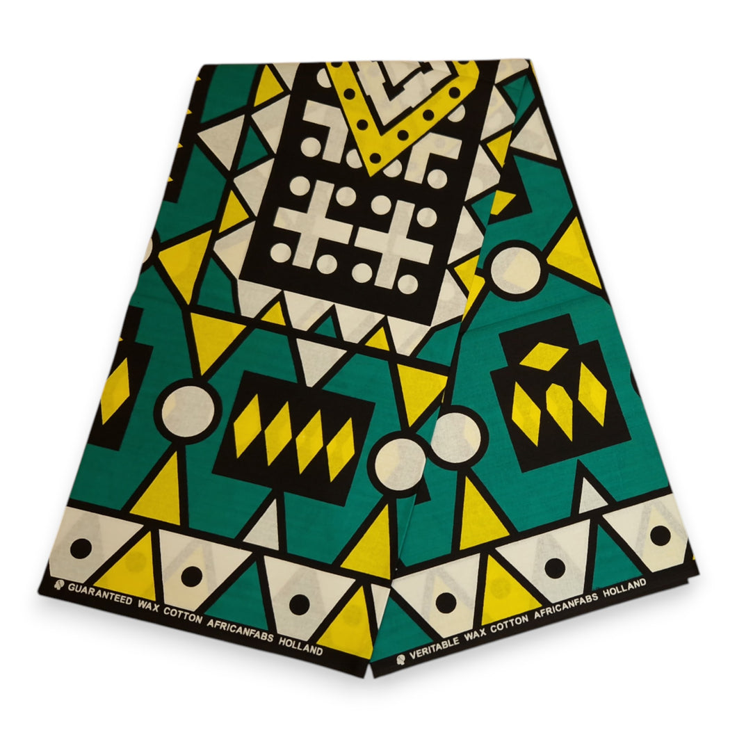 6 Yards - Afrikanischer Druckstoff - Blau Gelb Samakaka / Samacaca (Angola) - 100% Baumwolle