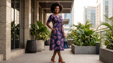 Load image into Gallery viewer, 6 Yards - African Wax print fabric - Blue Brown Navy Paisley Sun - 100% cotton
