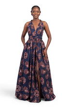 Load image into Gallery viewer, 6 Yards - African Wax print fabric - Blue Brown Navy Paisley Sun - 100% cotton
