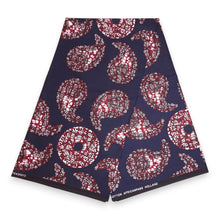 Load image into Gallery viewer, 6 Yards - African Wax print fabric - Blue Brown Navy Paisley Sun - 100% cotton
