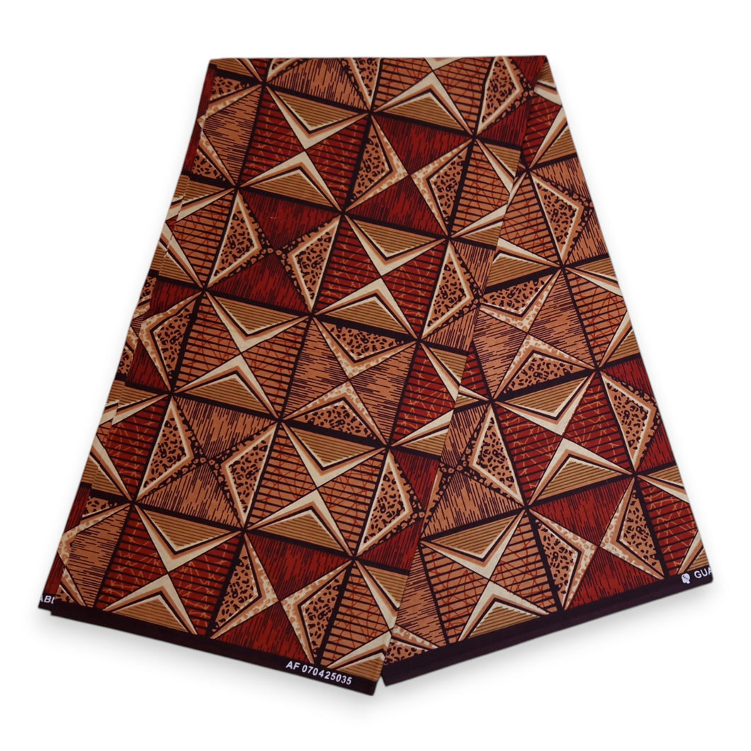 6 Yards - Afrikanischer Druckstoff - Braun & Beige Afrikanisches Prisma - 100% Baumwolle