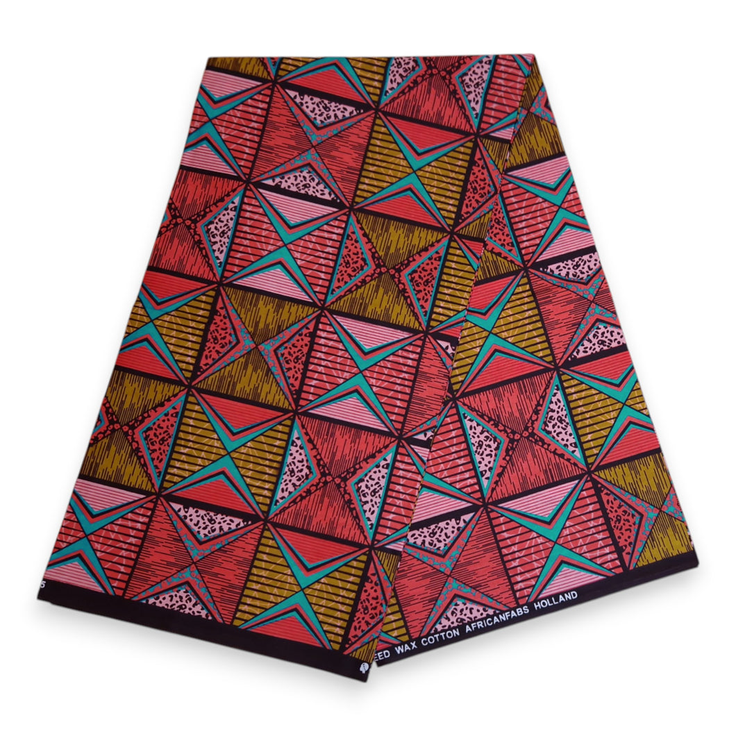 6 Yards - African print fabric - Pink & Olive African Prism - 100% cotton