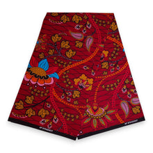 Load image into Gallery viewer, 6 Yards - African print fabric - Dark Red &amp; Yellow Botanical Flow - 100% cotton
