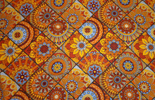Afbeelding in Gallery-weergave laden, 6 Yards - Afrikaanse printstof - Oranje &amp; Lichtblauwe Mandala Patchwork - 100% katoen
