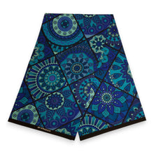 Lade das Bild in den Galerie-Viewer, 6 Yards - Afrikanischer Druckstoff - Blau &amp; Türkis Mandala Patchwork - 100% Baumwolle
