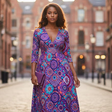 Afbeelding in Gallery-weergave laden, 6 Yards - Afrikaanse printstof - Paars &amp; Lichtblauw Mandala Patchwork - 100% katoen
