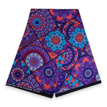 Lade das Bild in den Galerie-Viewer, 6 Yards - Afrikanischer Druckstoff - Lila &amp; Hellblau Mandala Patchwork - 100% Baumwolle
