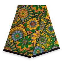 Load image into Gallery viewer, 6 Yards - African print fabric - Green &amp; Yellow Mandala Patchwork - 100% cotton
