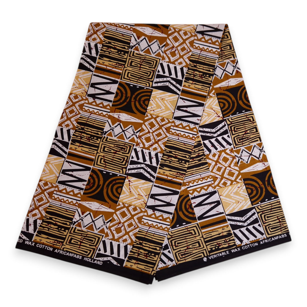6 Yards - Afrikaanse printstof - Zand Bogolan Mozaïek - 100% katoen
