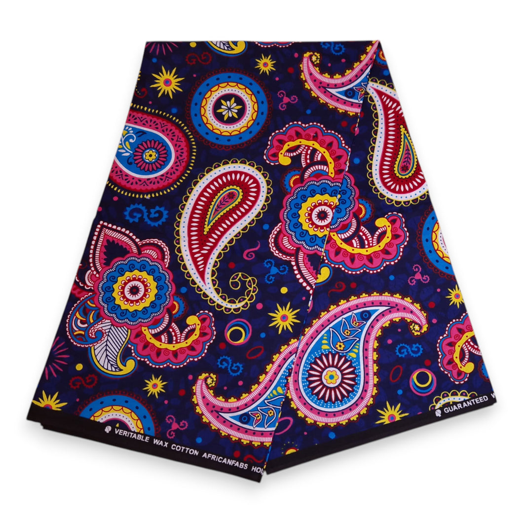 6 Yards - African print fabric - Blue Pink Paisley - 100% cotton
