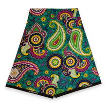 Load image into Gallery viewer, 6 Yards - African print fabric - Turquoise Purple Paisley - 100% cotton
