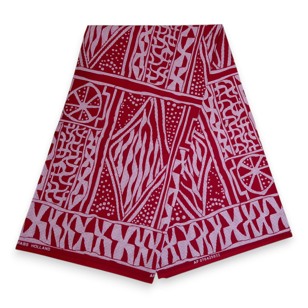6 Yards - Afrikanischer Druckstoff - Rotes Ndop Kamerun - 100% Baumwolle