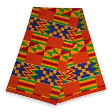 Load image into Gallery viewer, 6 Yards - African Wax print fabric - Yellow Blue Kente Print Ghana - 100% cotton
