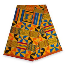 Load image into Gallery viewer, 6 Yards - African Wax print fabric - Orange Kente Print Blocks Ghana - 100% cotton
