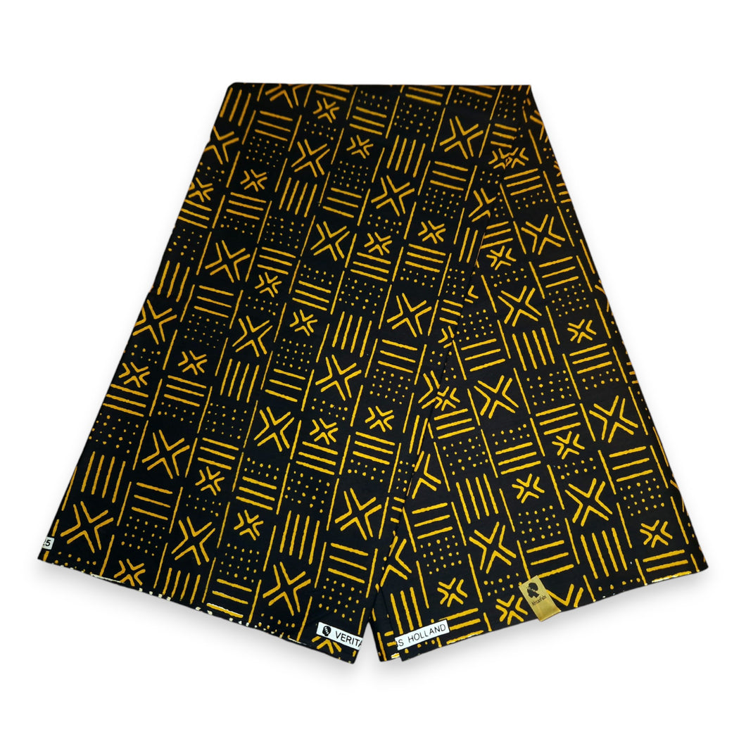 6 Yards - Africain Noir / Jaune X Bogolan / Tissu imprimé tissu de boue / tissu (Mali traditionnel)