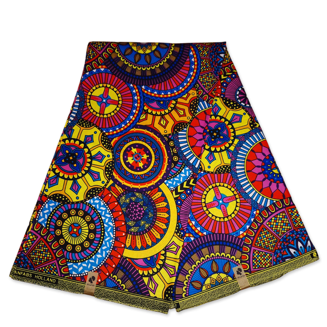 6 Yards – Afrikanischer Druckstoff – Multicolor disks – 100 % Baumwolle
