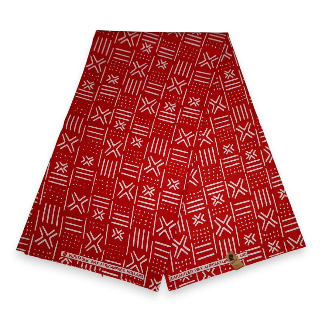 6 Yards - African Red X Bogolan / Tissu imprimé en tissu de boue / tissu (Mali traditionnel)