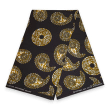 Load image into Gallery viewer, 6 Yards - African Wax print fabric - Black Olive Paisley Sun - 100% cotton
