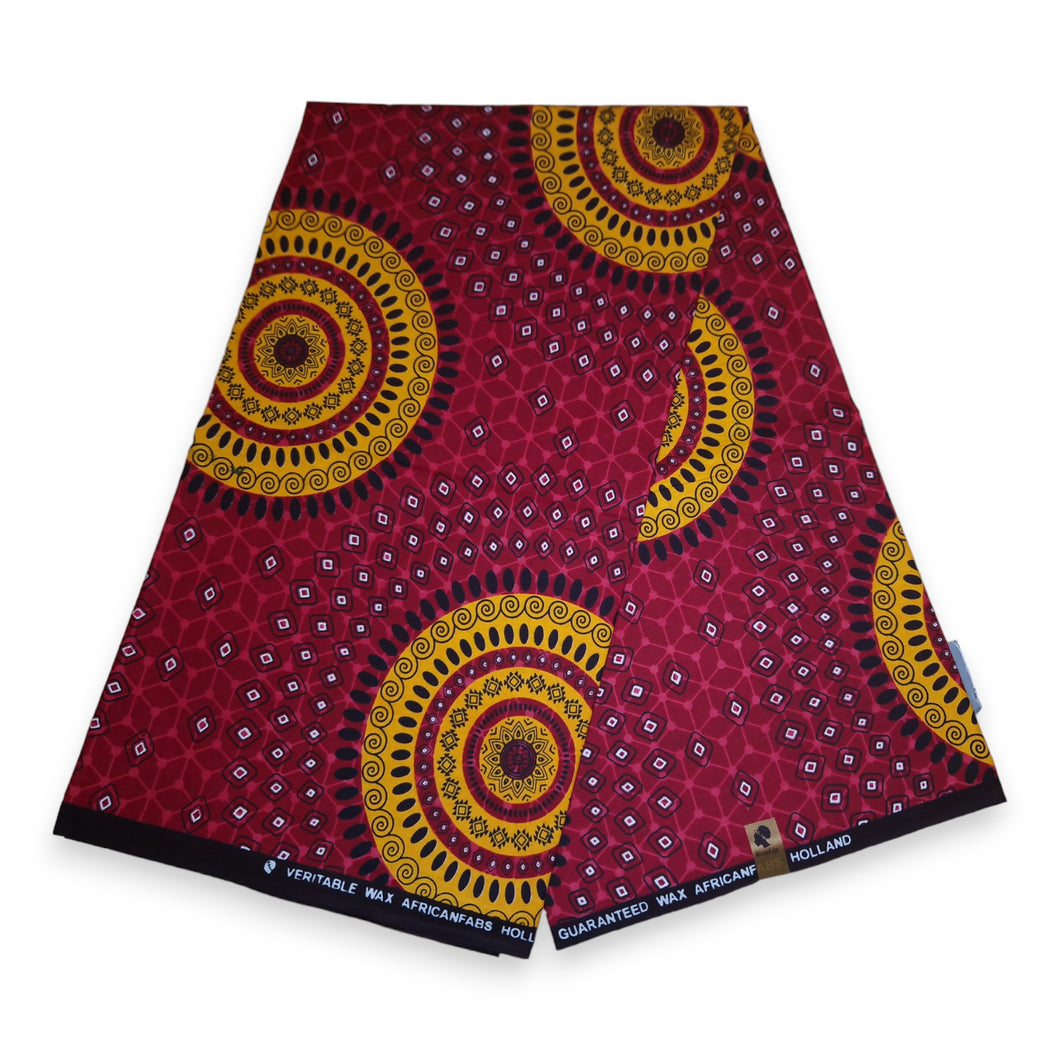 6 Yards - Tissu imprimé africain - Motifs pointillés rouges - 100% coton