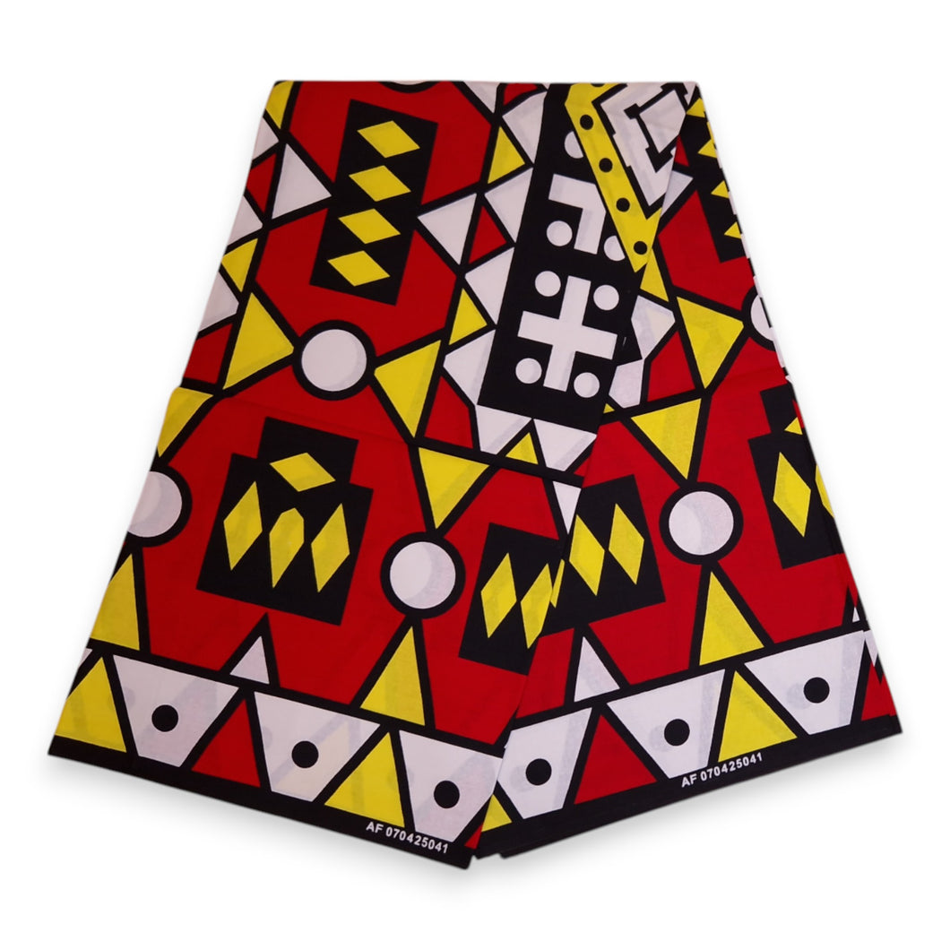 6 Yards - Afrikanischer Druckstoff - Roter Samakaka / Samacaca (Angola) - 100% Baumwolle