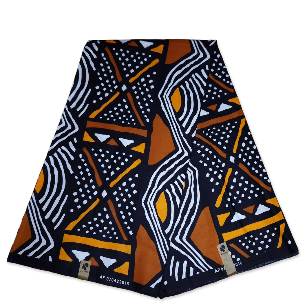 6 Yards - Brown Orange Bogolan / Mud cloth AF-4008 - African print fabric / cloth (Traditional Mali)