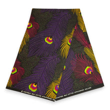 Load image into Gallery viewer, 6 Yards - African Wax print fabric - Purple Yellow Royal Peacock - 100% cotton
