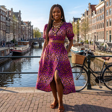 Load image into Gallery viewer, 6 Yards - African Wax print fabric - Purple Leopard Spots - 100% cotton

