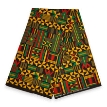 Load image into Gallery viewer, 6 Yards - African Wax print fabric - Black Green Kente Print Ghana - 100% cotton
