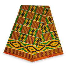 Load image into Gallery viewer, 6 Yards - African Wax print fabric - Green Kente Print Zigzag Ghana - 100% cotton
