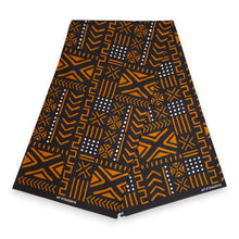 Charger l'image dans la galerie, 6 Yards - African Wax print fabric - Black Orange Bogolan Spirit - 100% cotton
