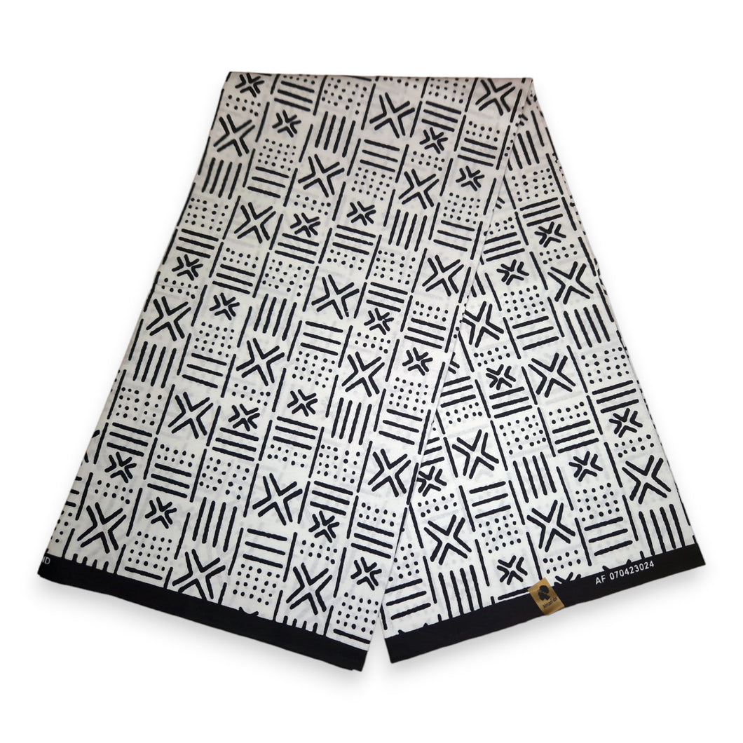 6 Yards - Afrikaanse Witte X Bogolan / modderdoek printstof / doek (traditioneel Mali)