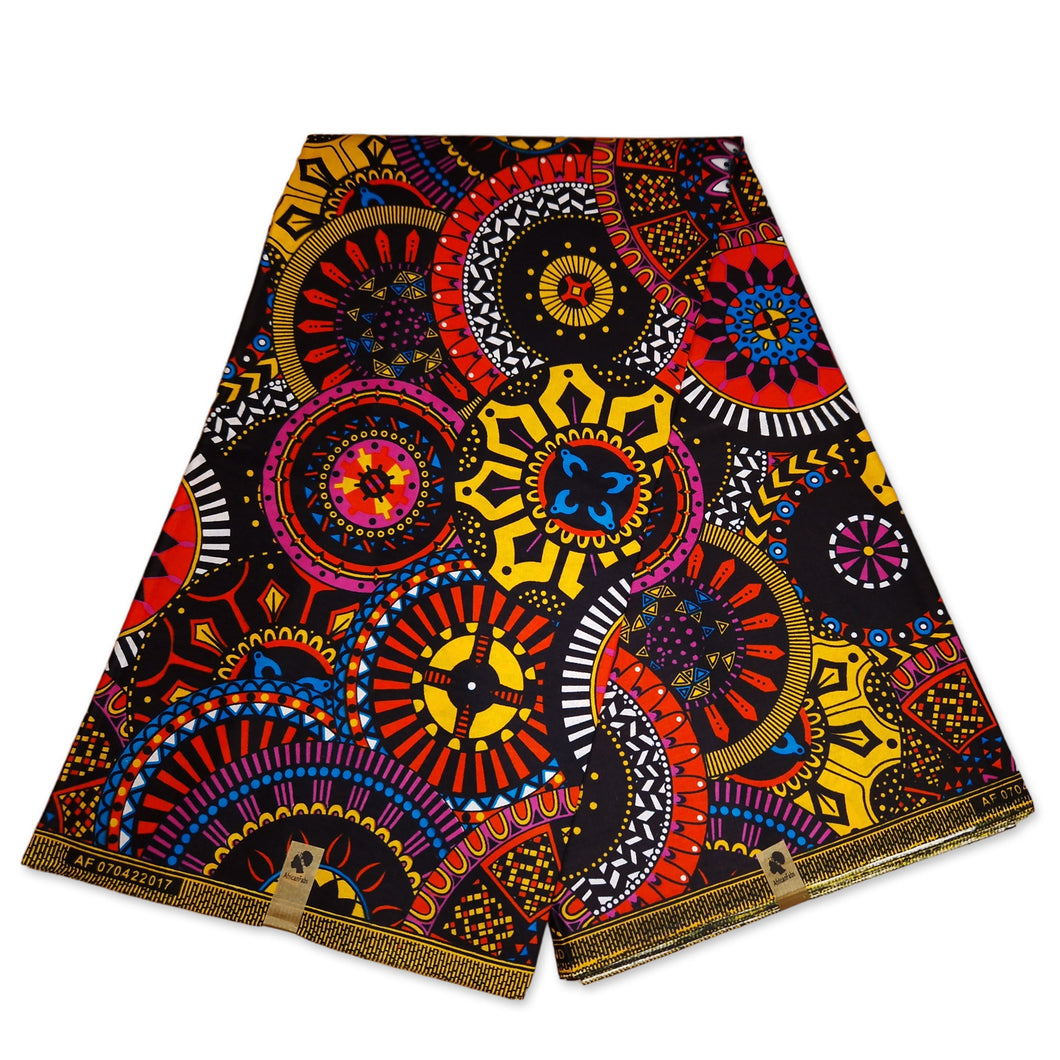 6 Yards - Tissu imprimé africain - Multicolore foncé disks - 100% coton