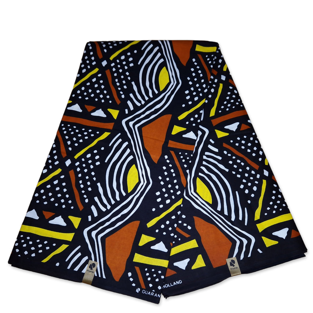 6 Yards - Gele Bogolan / Modderdoek AF-4025 - Afrikaanse printstof / doek (traditioneel Mali)