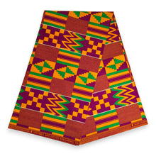 Load image into Gallery viewer, 6 Yards - African Wax print fabric - Purple Green Kente Print Ghana - 100% cotton
