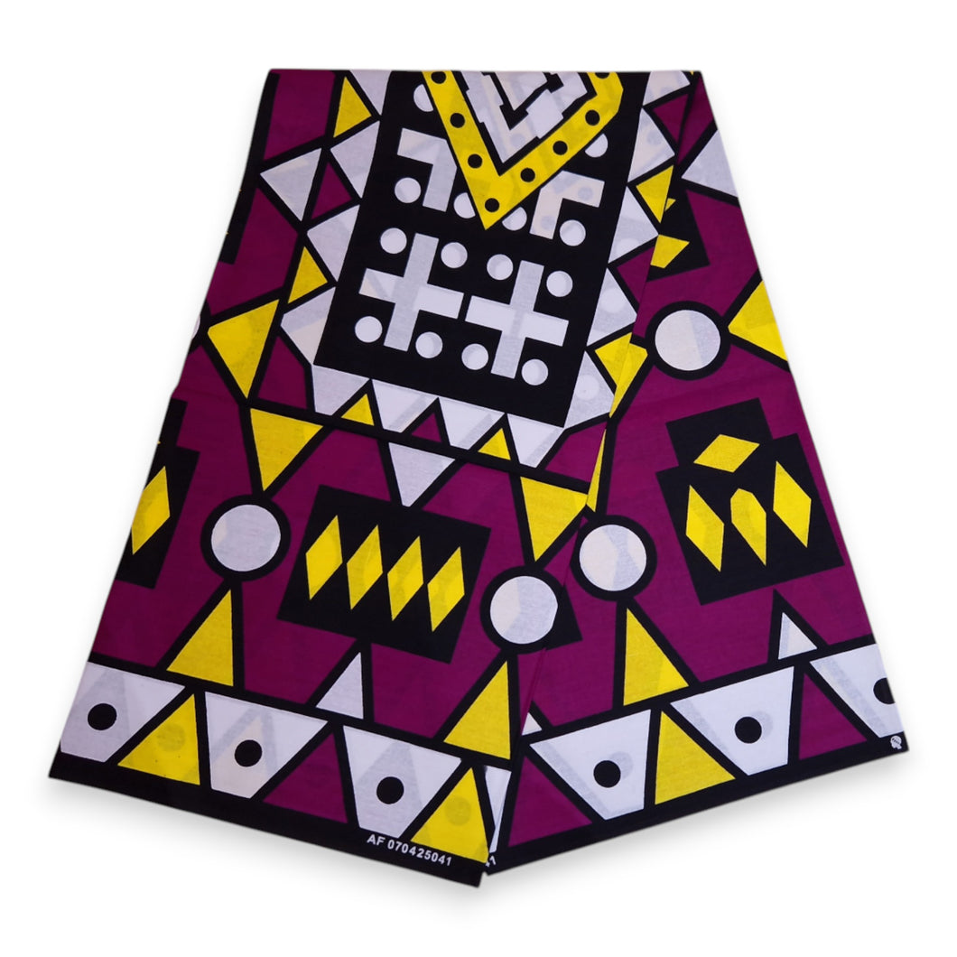 6 Yards - Afrikaanse printstof - Paars Geel Samakaka / Samacaca (Angola) - 100% katoen