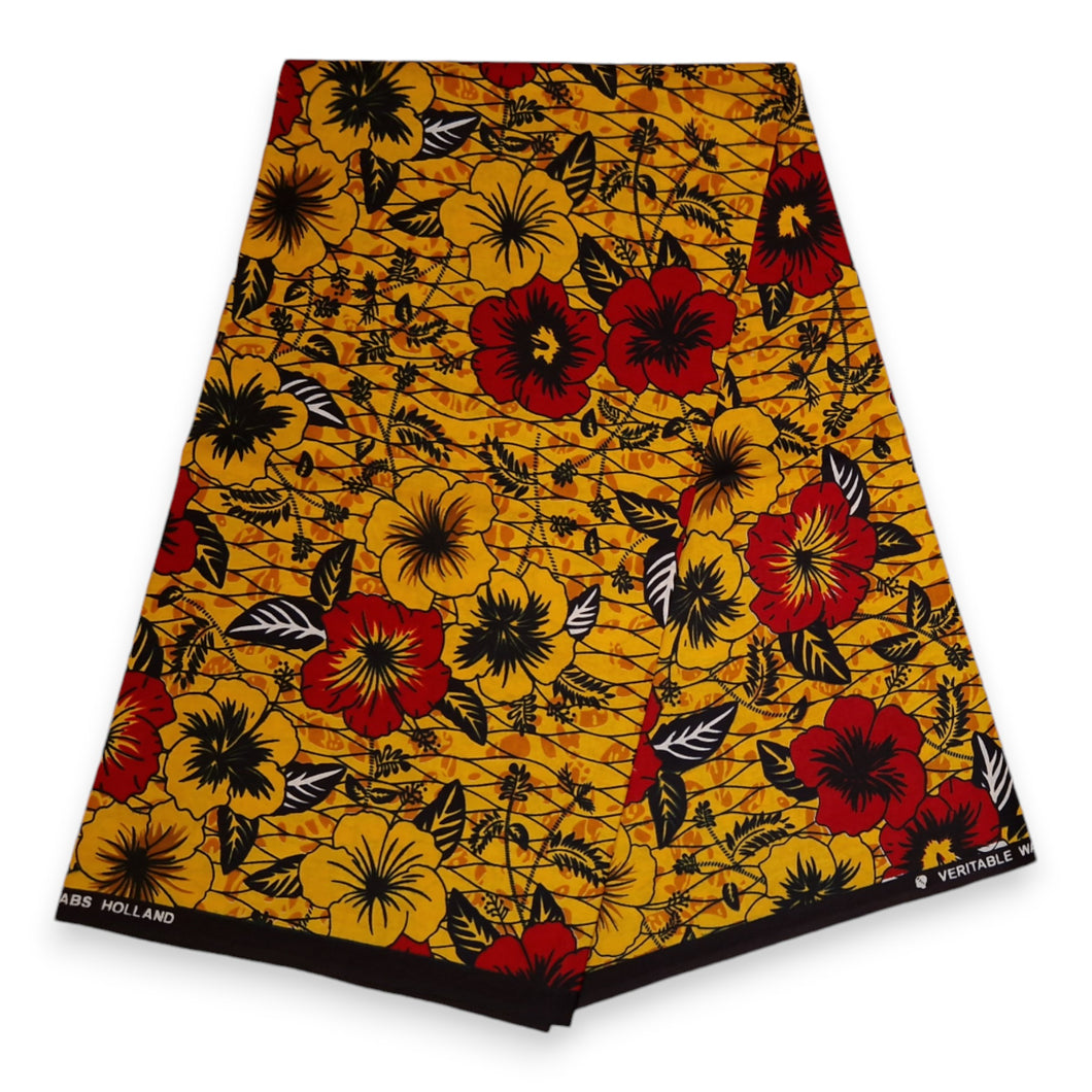 6 Yards - Afrikanischer Druckstoff - Gelbe Blumen - 100% Baumwolle