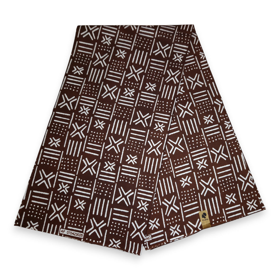 6 Yards - African Brown X Bogolan / Tissu imprimé en tissu de boue / tissu (Mali traditionnel)