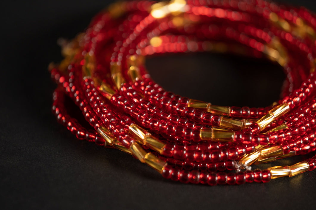 Taillekralen / Afrikaanse tailleketting - ESE - Rood / Goud (elastisch)