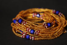 Afbeelding in Gallery-weergave laden, 3 in 1 Taillekralen / Afrikaanse heupketting - IYORE- Blauw / Goud (elastisch)
