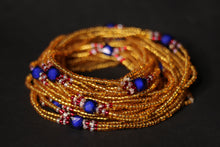 Afbeelding in Gallery-weergave laden, 3 in 1 Taillekralen / Afrikaanse heupketting - IYORE- Blauw / Goud (elastisch)
