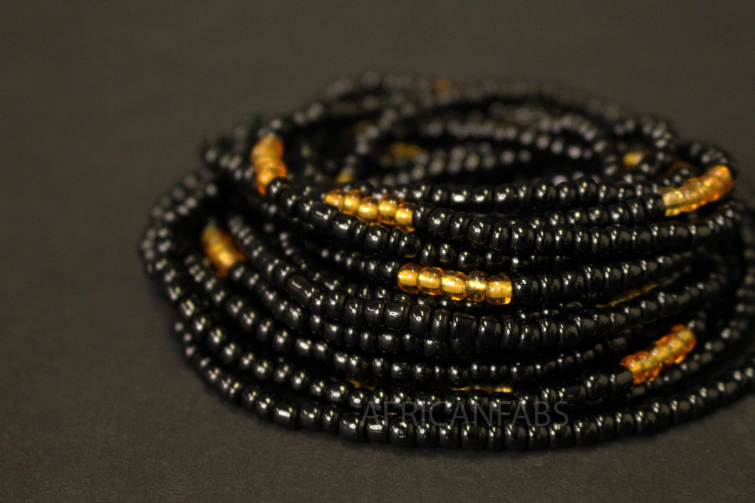 Perles de taille / Chaîne de taille africaine - OSAWE - Noir / or (élastique)