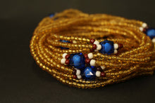 Afbeelding in Gallery-weergave laden, 3 in 1 Taillekralen / Afrikaanse heupketting - EPA - Blauw / goud (elastisch)
