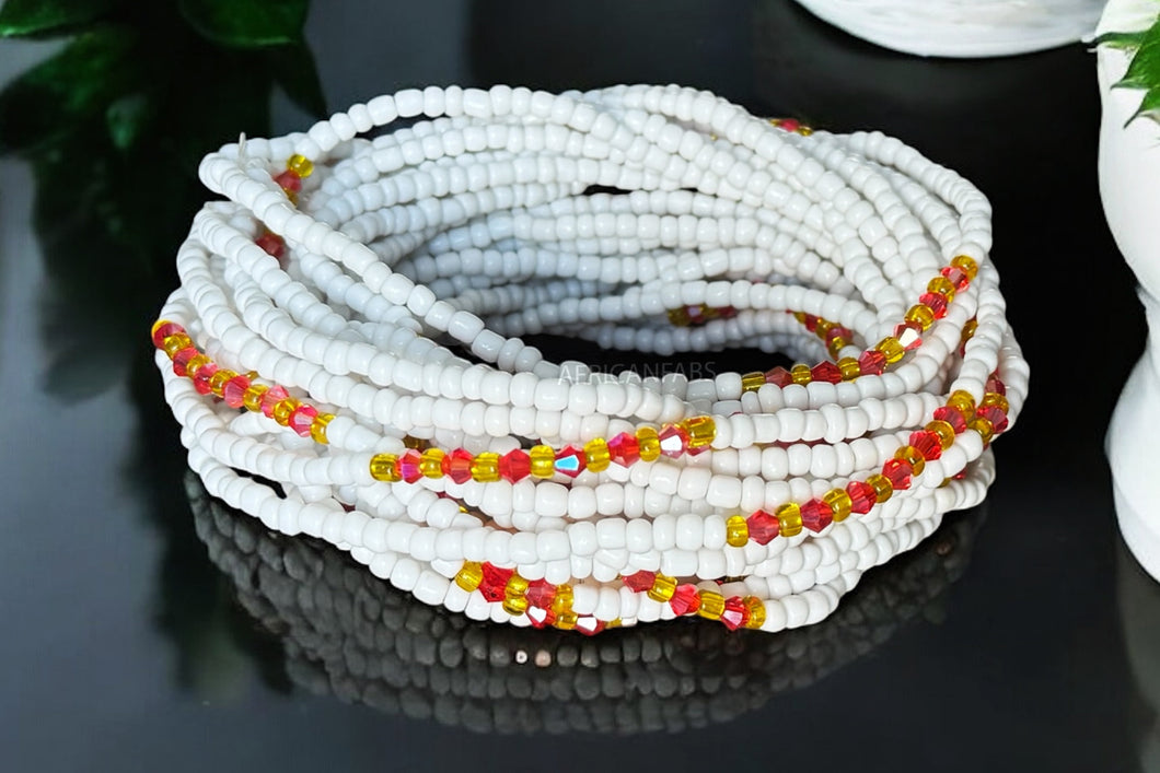 Taillenketten / Afrikanische Taillenkette - ADU - Weiß / Rot (elastisch)