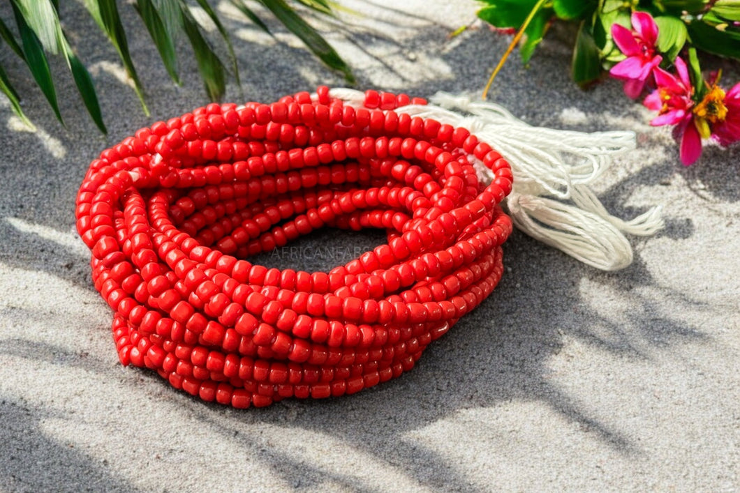 Taillekralen / Afrikaanse heupketting - Abiémwénse - Rood (traditioneel niet-elastisch touw)