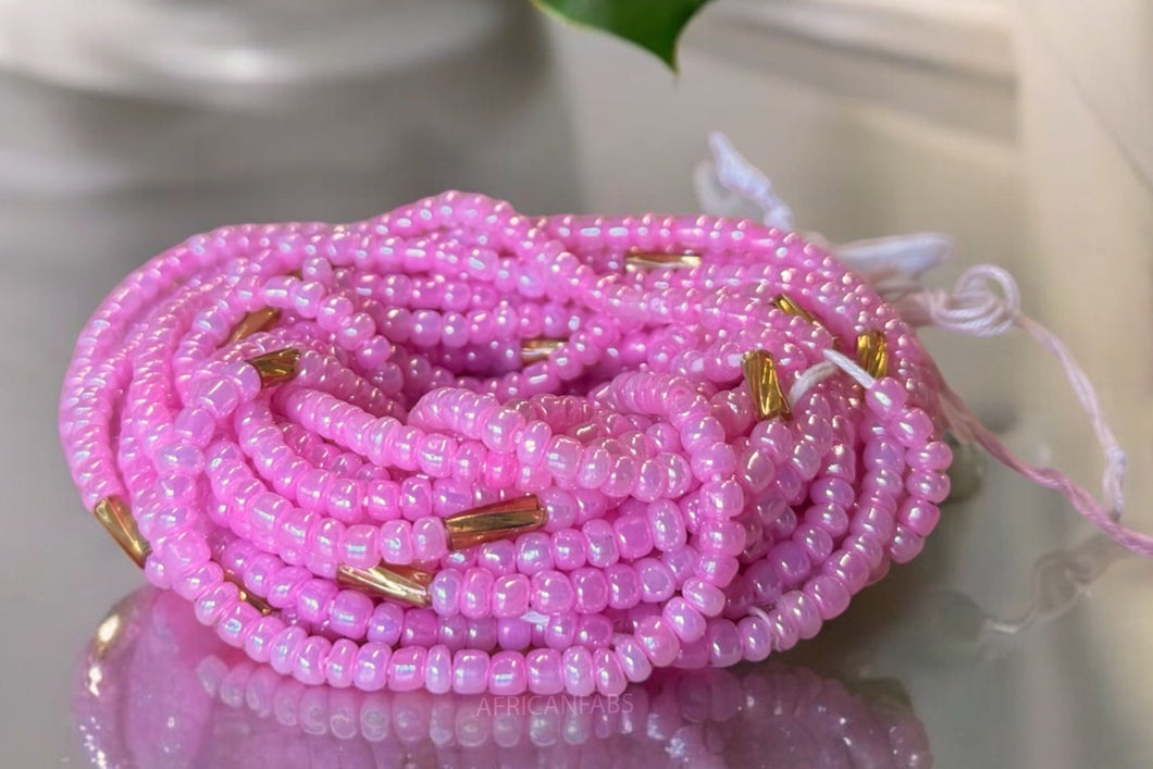 Waist Beads / African Hip Chain - Chinara - Pink / gold (Traditional non-elastic string)